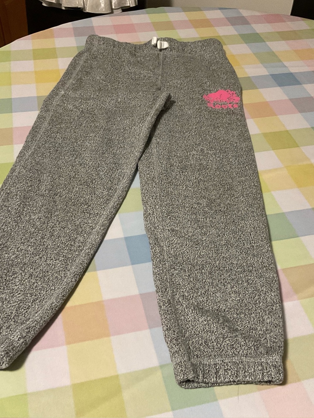 Roots Gray Fleece Sweatpants with Pink Logo